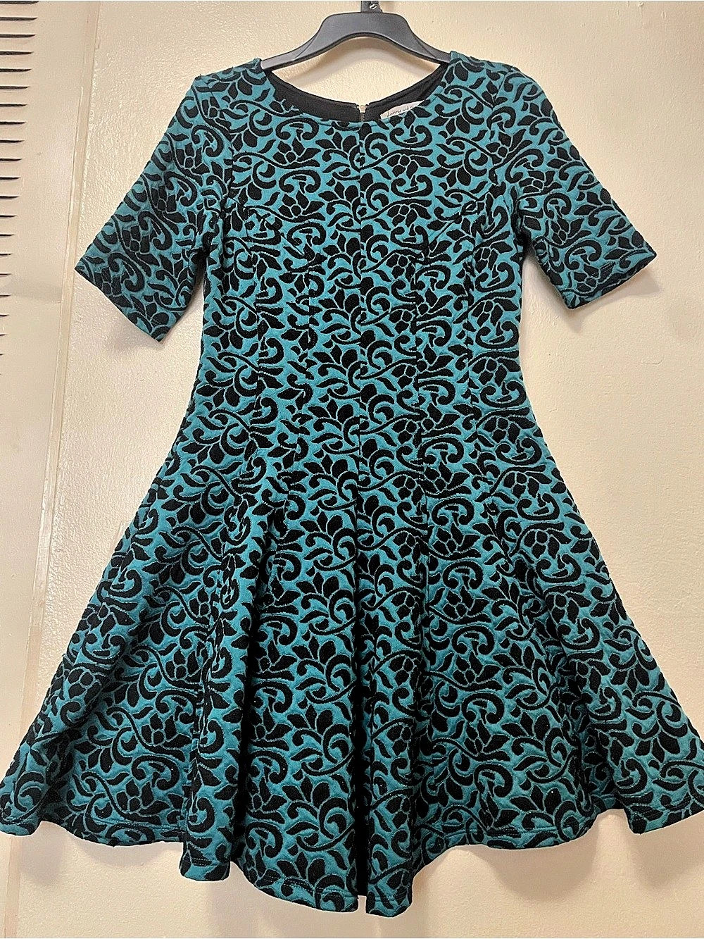 JCPenney Teal Jacquard A-Line Dress | Size S